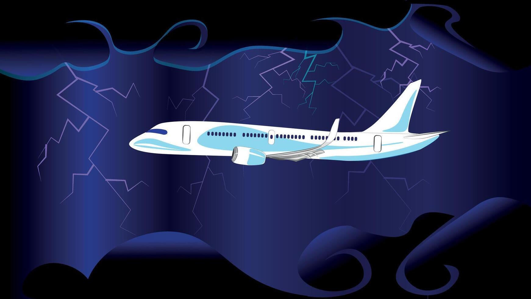 Airplane flying in the sky during a thunder storm. Passenger plane. Cargo airplane. vector