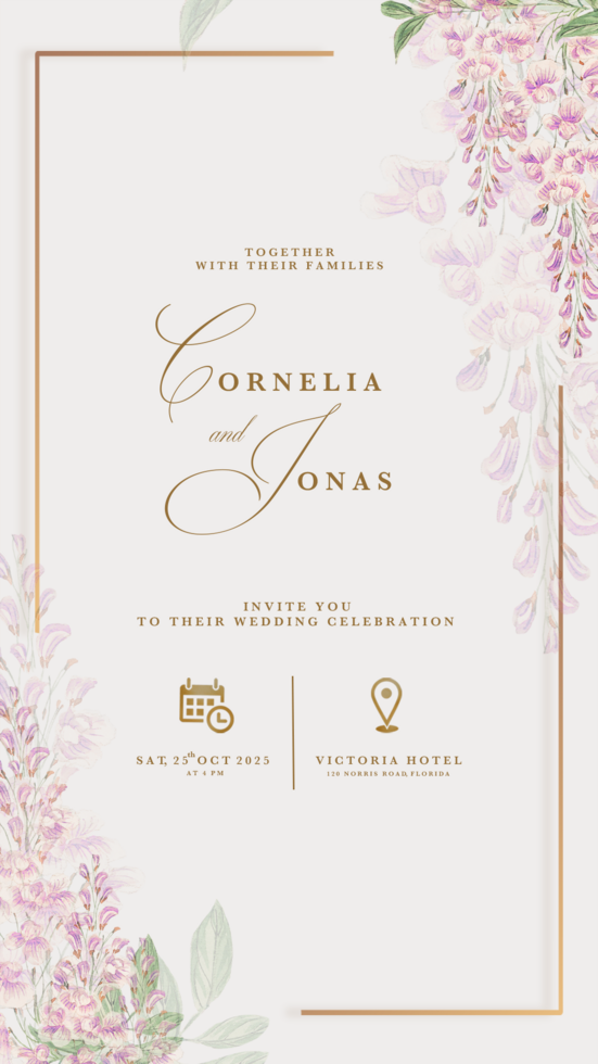 Digital Wedding Invitation Template with Pink Hyacinths psd