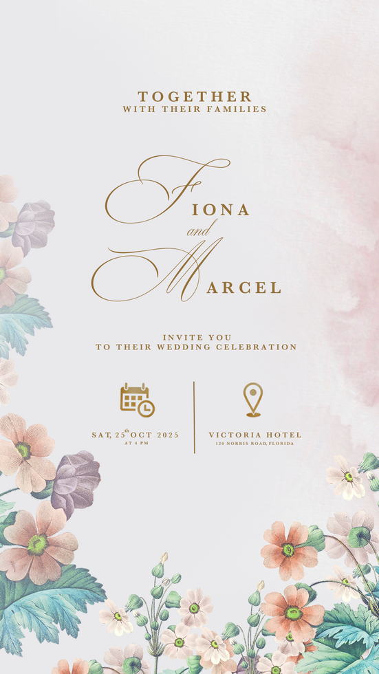 Digital Wedding Invitation Template with Watercolor Flower psd