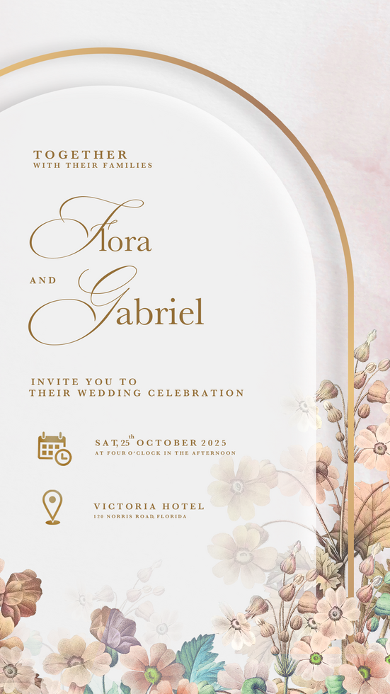 Digital Wedding Invitation Template with Foliage psd