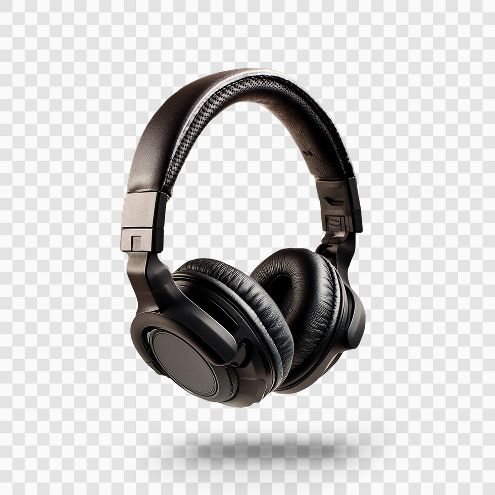 Dark metalic black headphone on isolated background psd