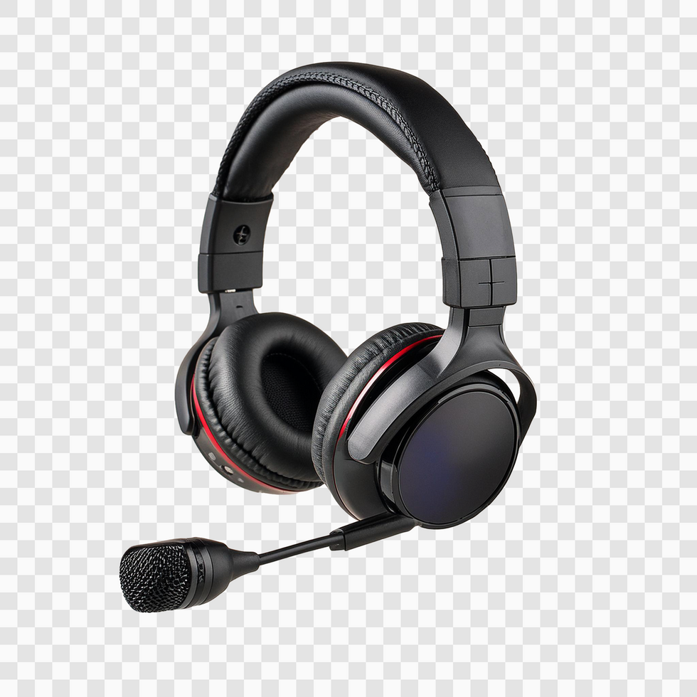 Black headphone with mike on isolated background psd