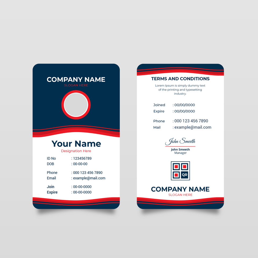 Modern and clean business id card template. professional id card design template with red color. corporate modern business id card design template. Company employee id card template. psd