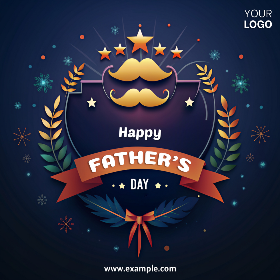 A Happy Father's Day blue background with stars and a mustache on it psd