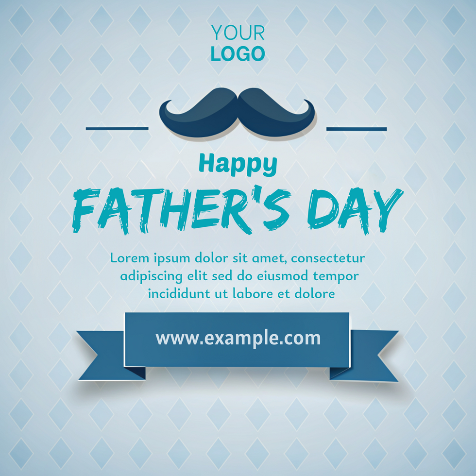 A blue father's day poster with a man's face and mustache on it psd