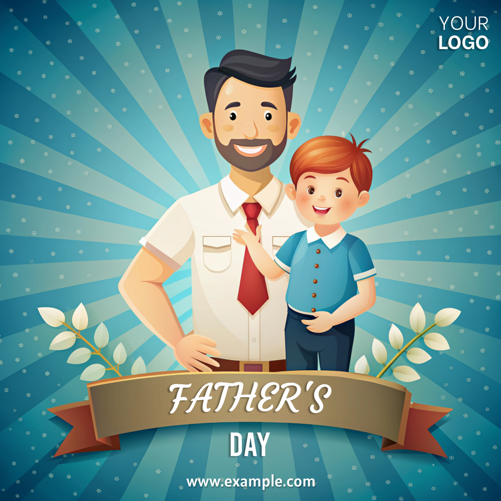 A man and a boy are standing together on a poster for Father's Day psd