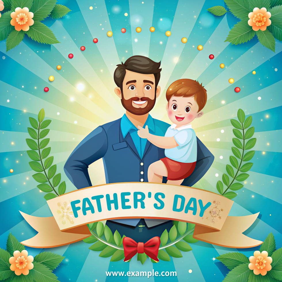 A man and a boy Happy Father's Day are holding hands and smiling psd