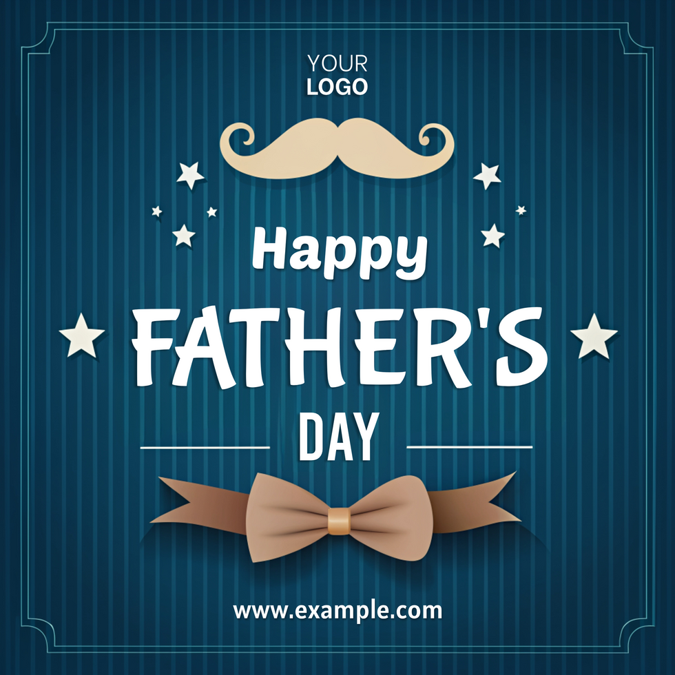 A blue poster with a mustache and stars on it that says Happy Father's Day psd