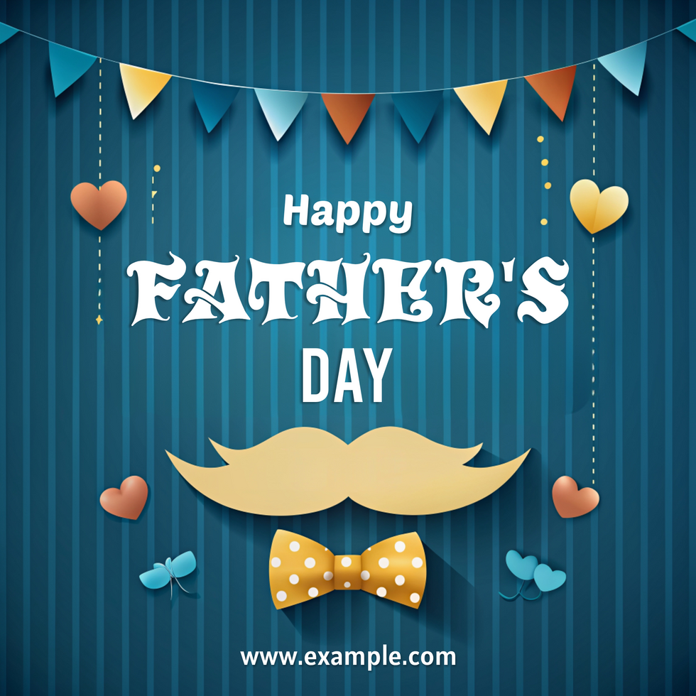 Happy Father's Day background with a man's face and mustache and a bow tie psd