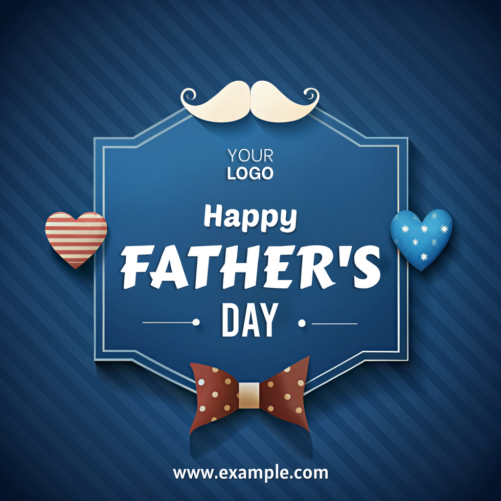 A Happy Father's Day blue sign with a man's mustache and a heart on it psd