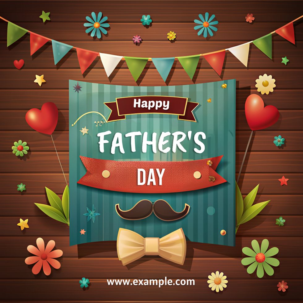 A colorful poster Happy Father's Day with a man's face and a bow tie psd