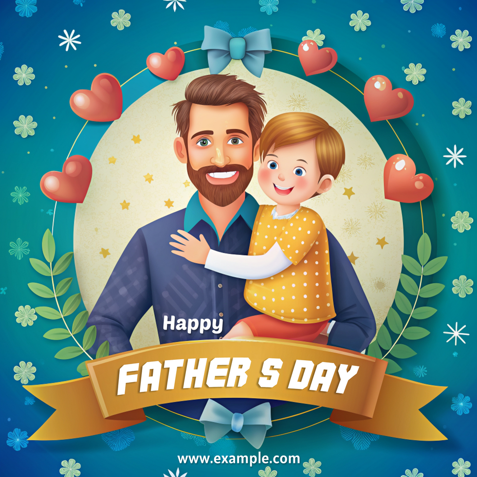 A man and a boy are holding hands and smiling Happy Father's Day psd