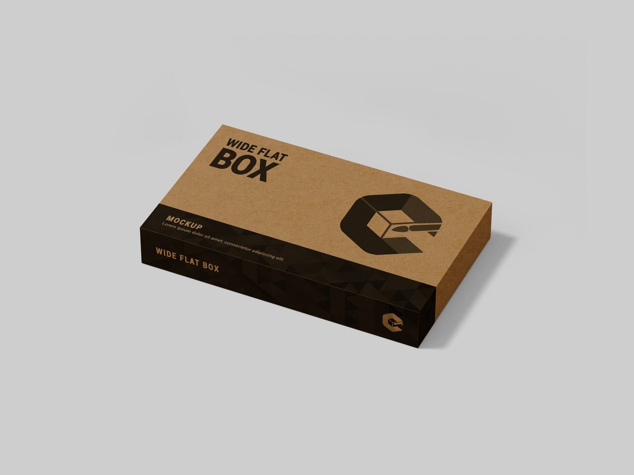 Blank Wide Flat Kraft Box Mockup - Small Medium Big size cardboard box packaging design - Mockup for branding psd