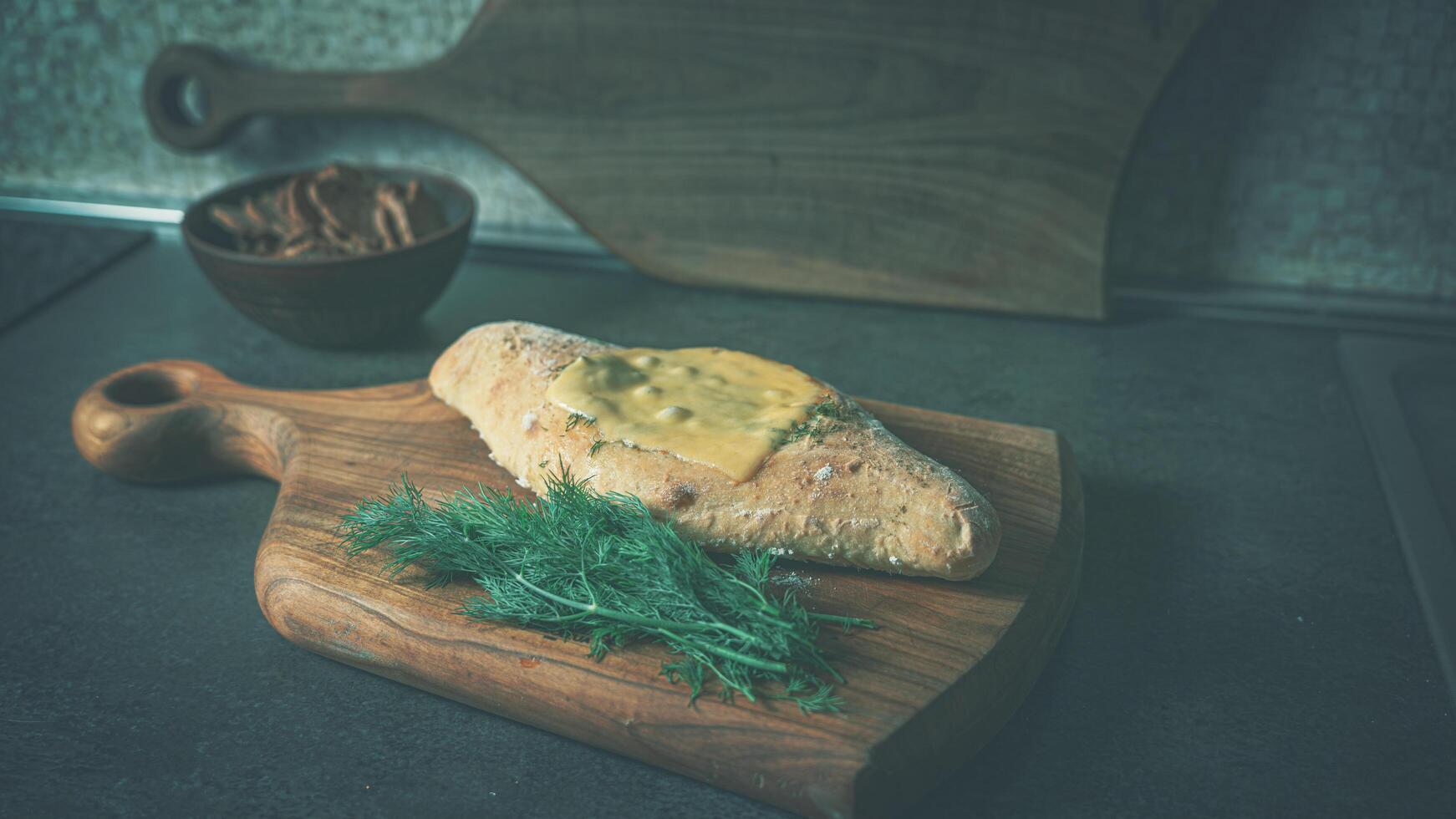 Khachapuri with dill, suluguni and hard cheese photo