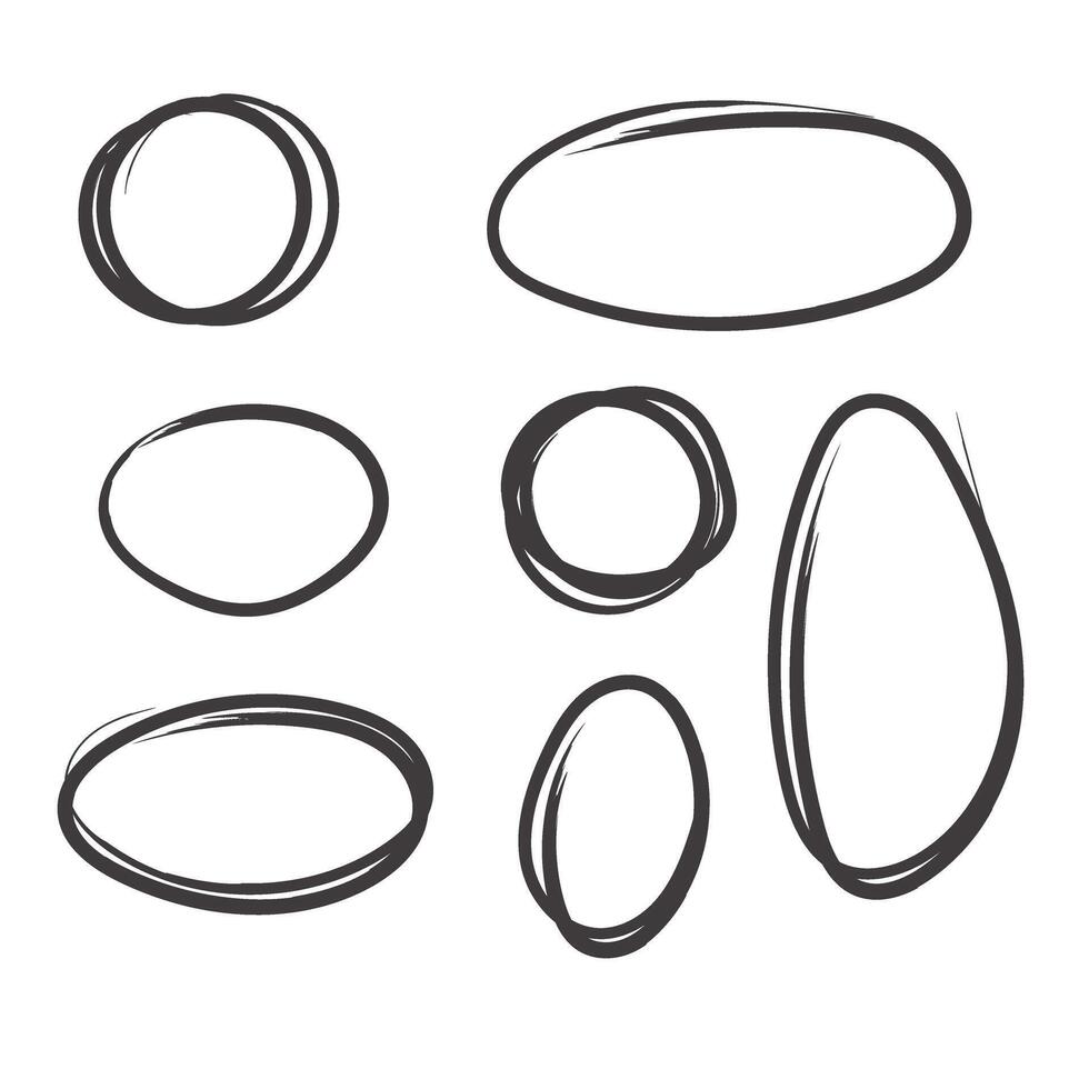 Hand drawn circle line for highlighting text. Rounds Bubbles Set doodle sketch symbols on a white background. vector