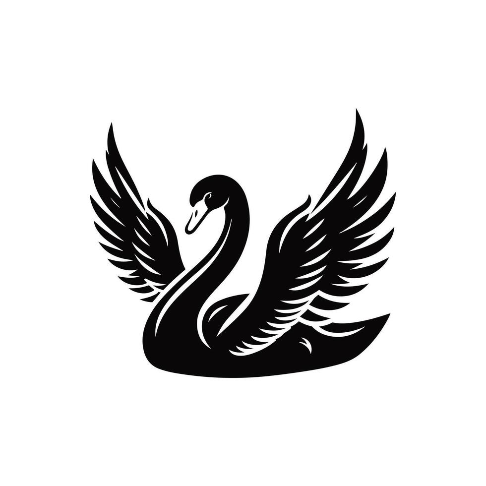 Swan Animal black silhouette with white color background vector