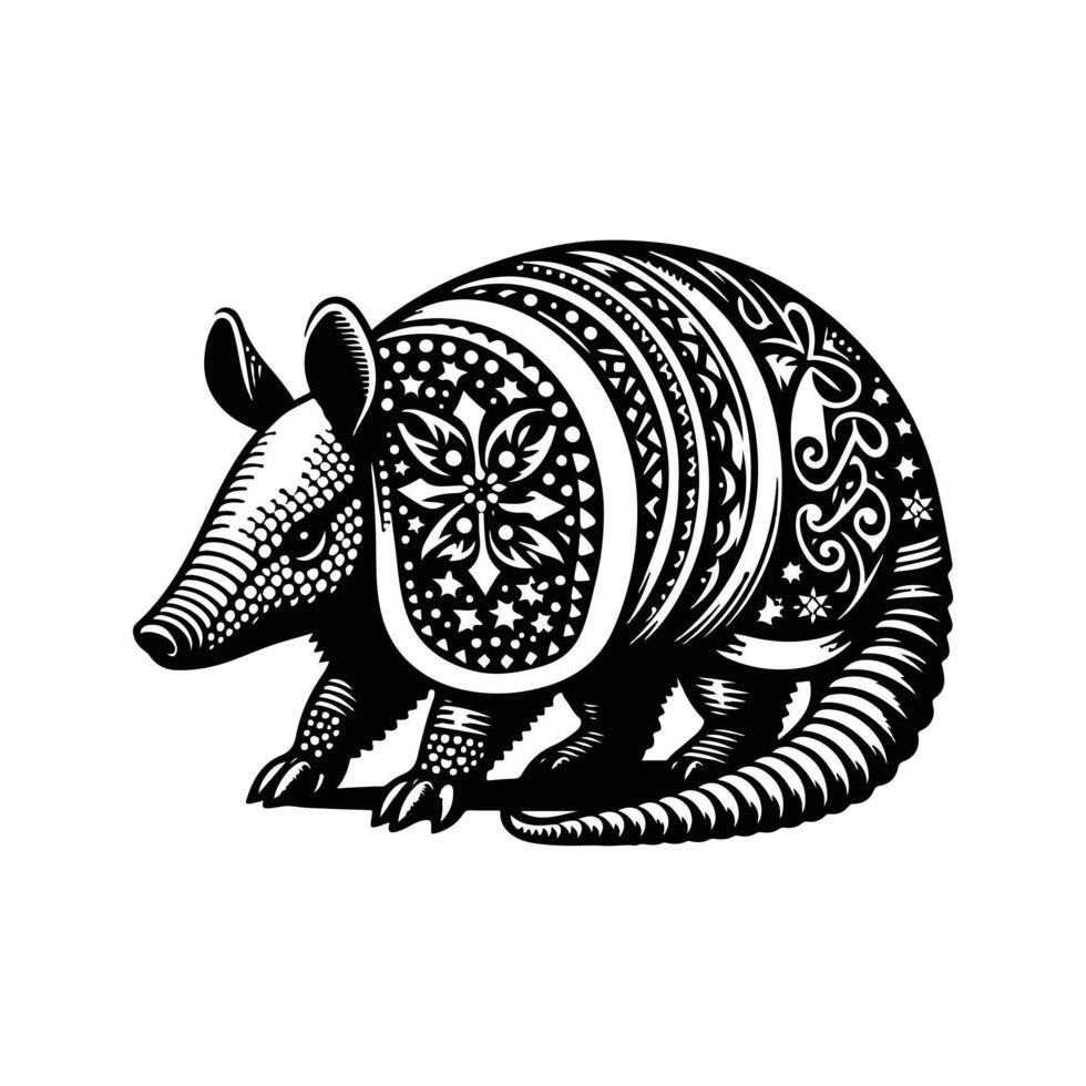 Armadillo Animal black silhouette with white color background vector