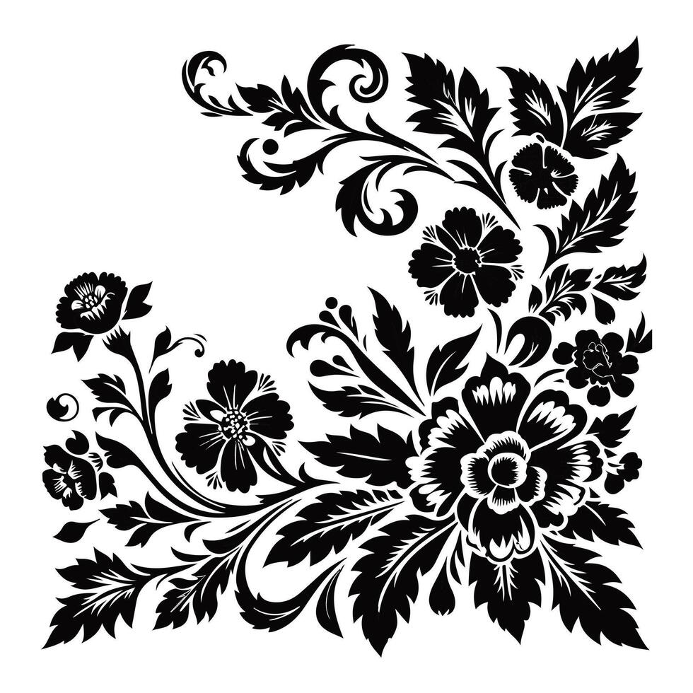 Floral Corner Border silhouette with white color background vector