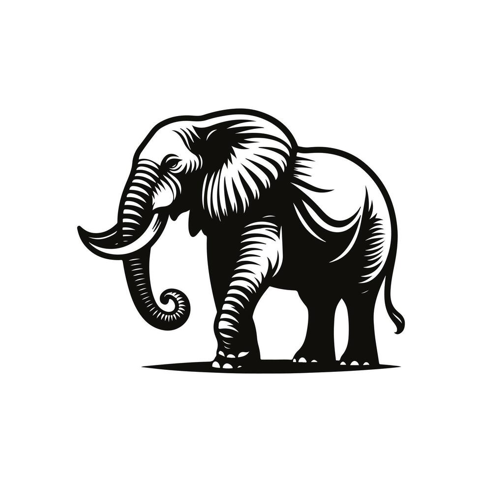 Elephant Animal black silhouette with white color background vector