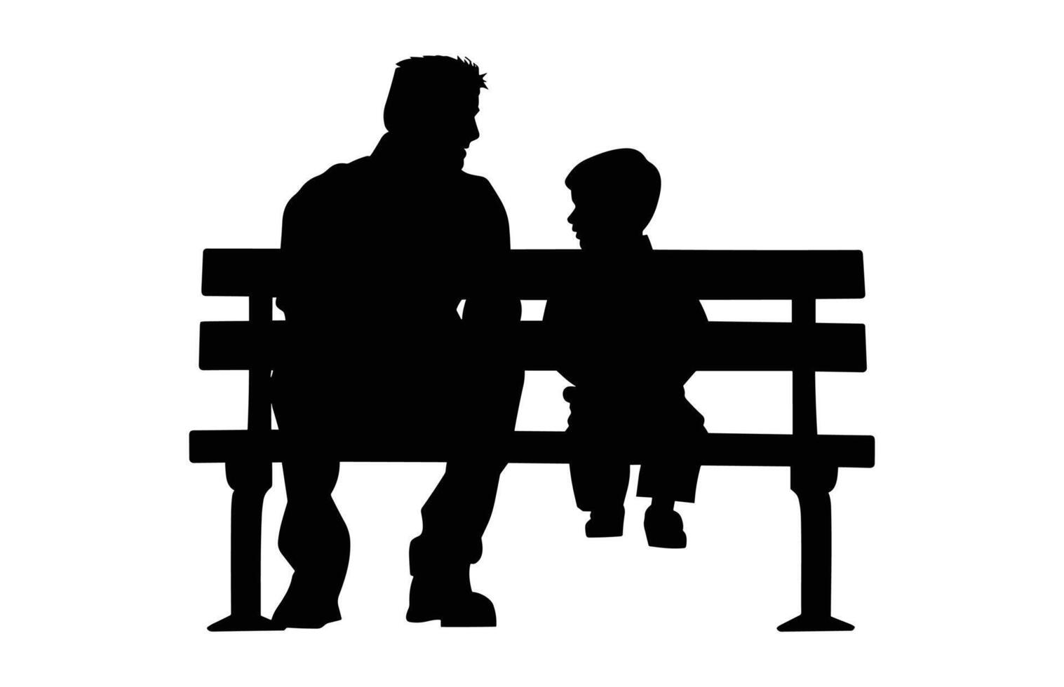 Dad and Son Sitting on a Park bench Silhouette black Clip art vector