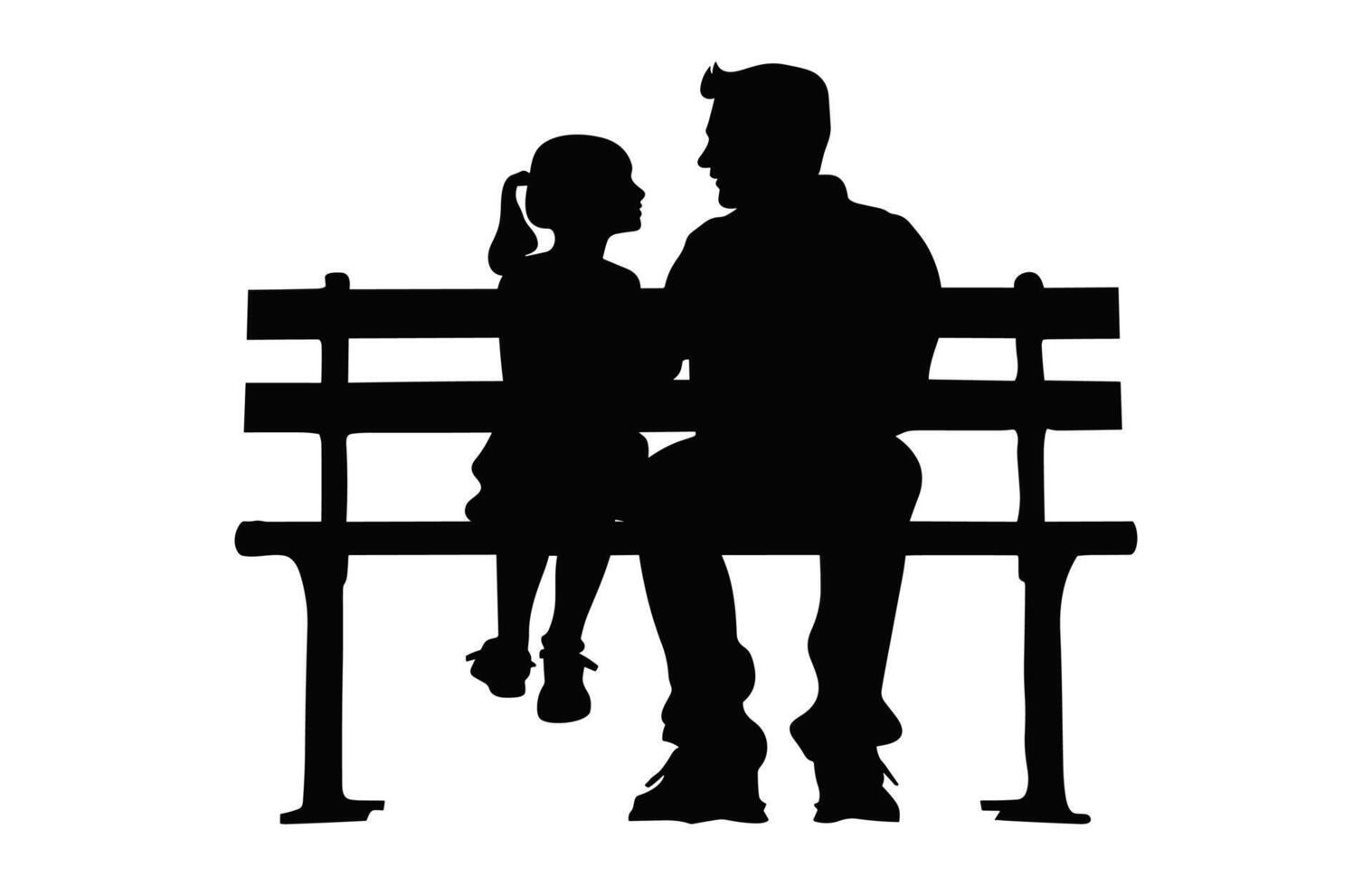 Father and daughter Sitting on a Park Bench black Silhouette vector
