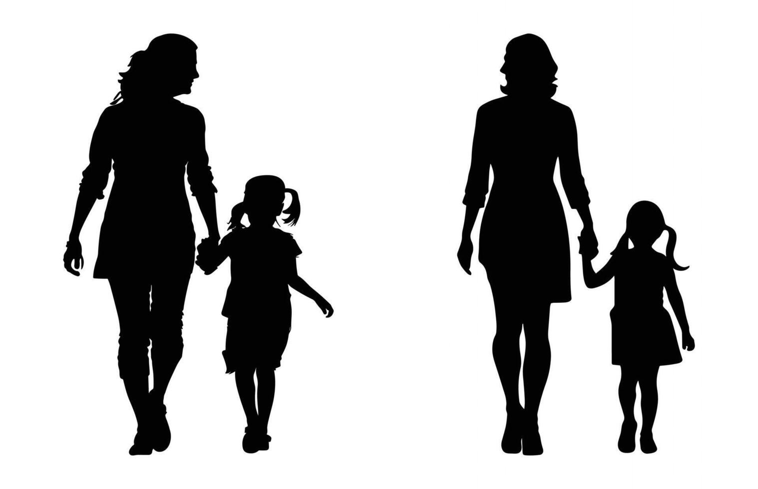 Mom and Daughter walking black Silhouette, Mother and Child Silhouette Clip art vector