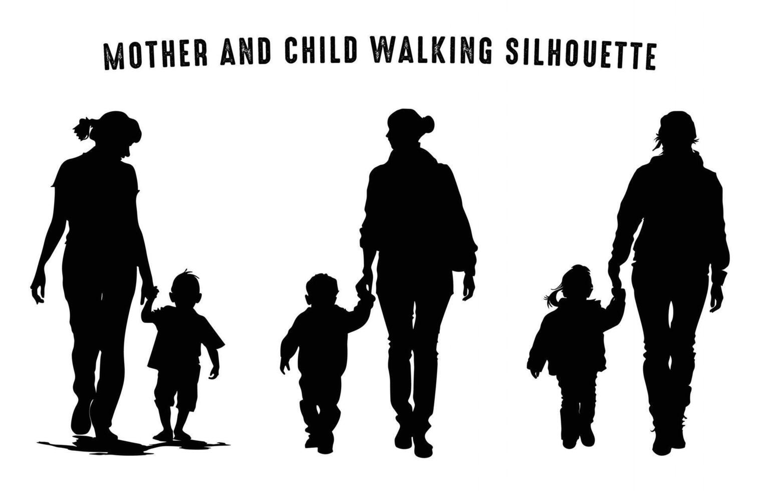 Mother and Child walking Silhouette Clip art, Mom and Son black Silhouette vector
