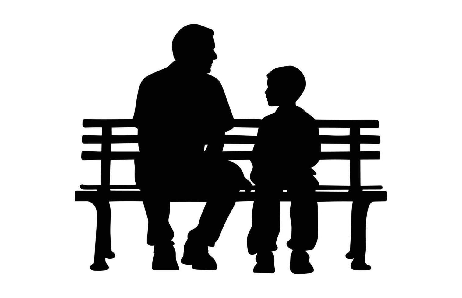 Dad and Son Sitting on a Park bench Silhouette black Clip art vector