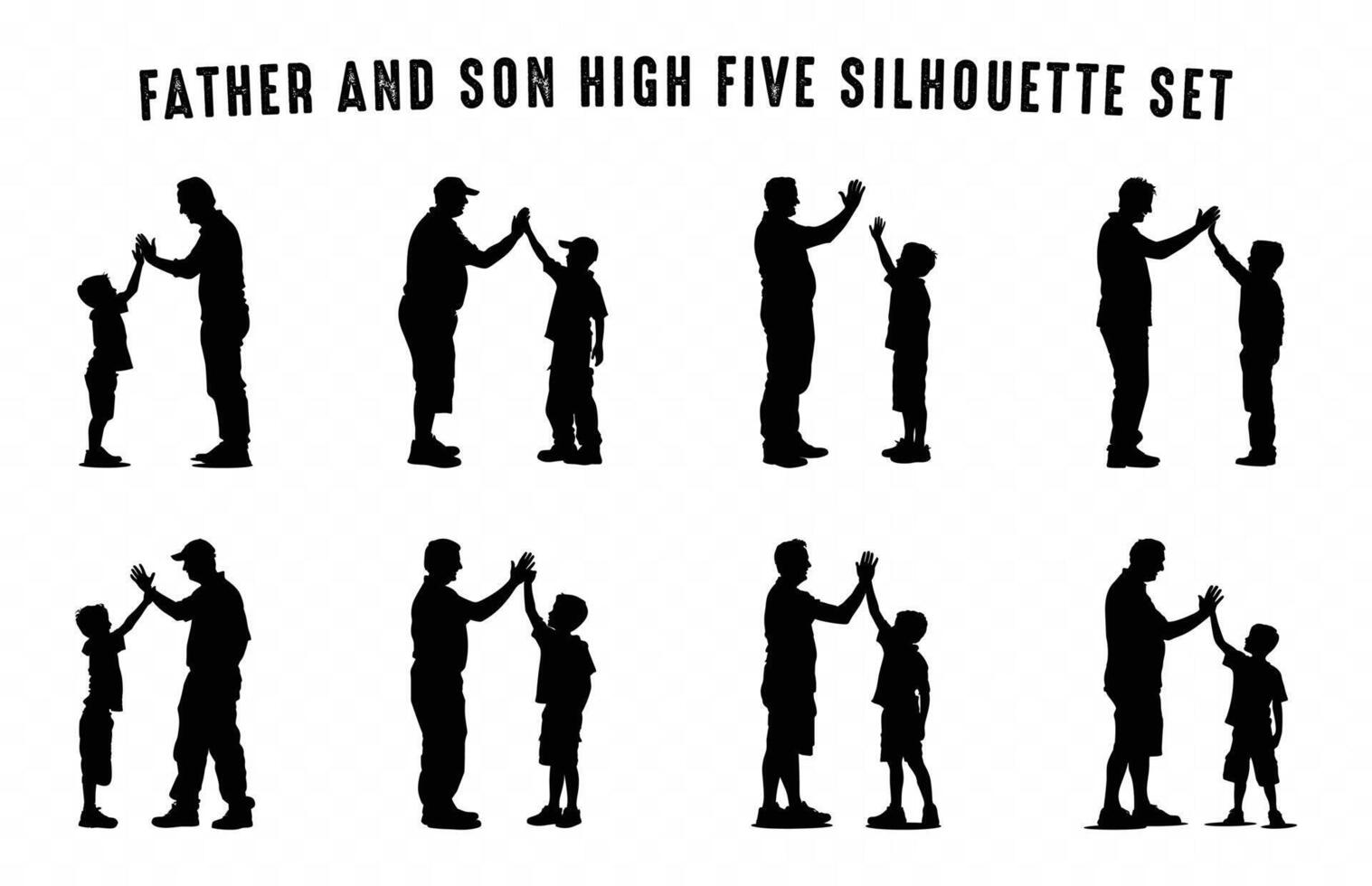 Dad and Son high five Silhouette Clip art Set, Father and Son Bonding black Silhouette bundle vector