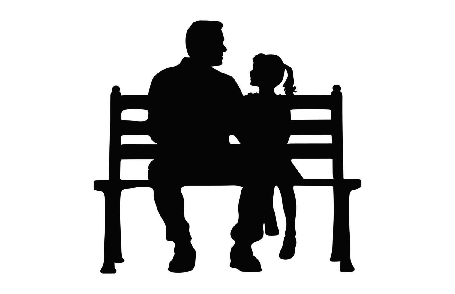 Father and daughter Sitting on a Park Bench black Silhouette vector
