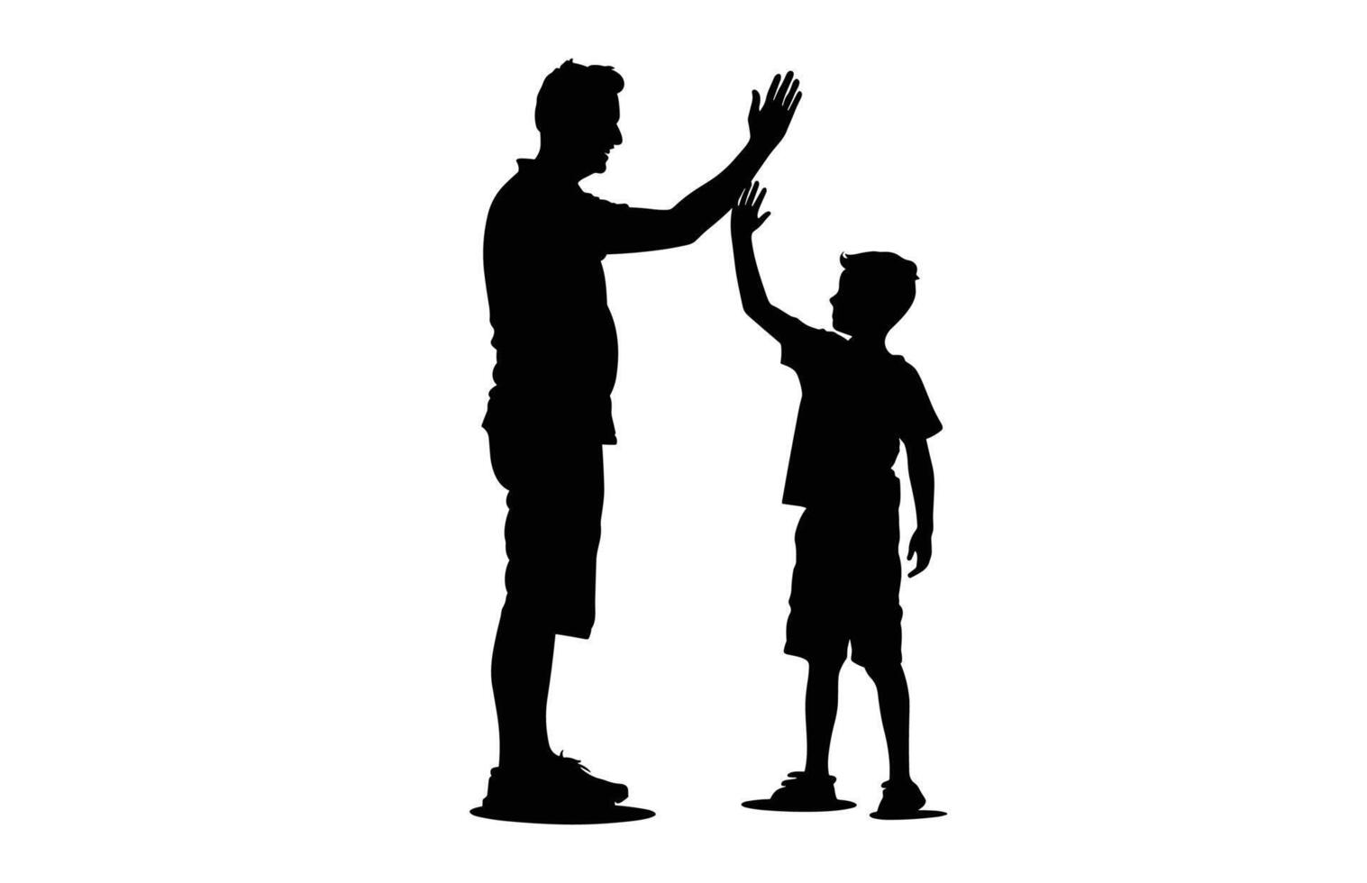 Dad and Son Giving high five Silhouette Clip art isolated on a white background vector