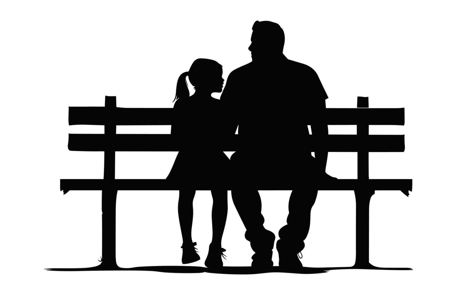 Dad and daughter Sitting on a Park Bench Silhouette vector