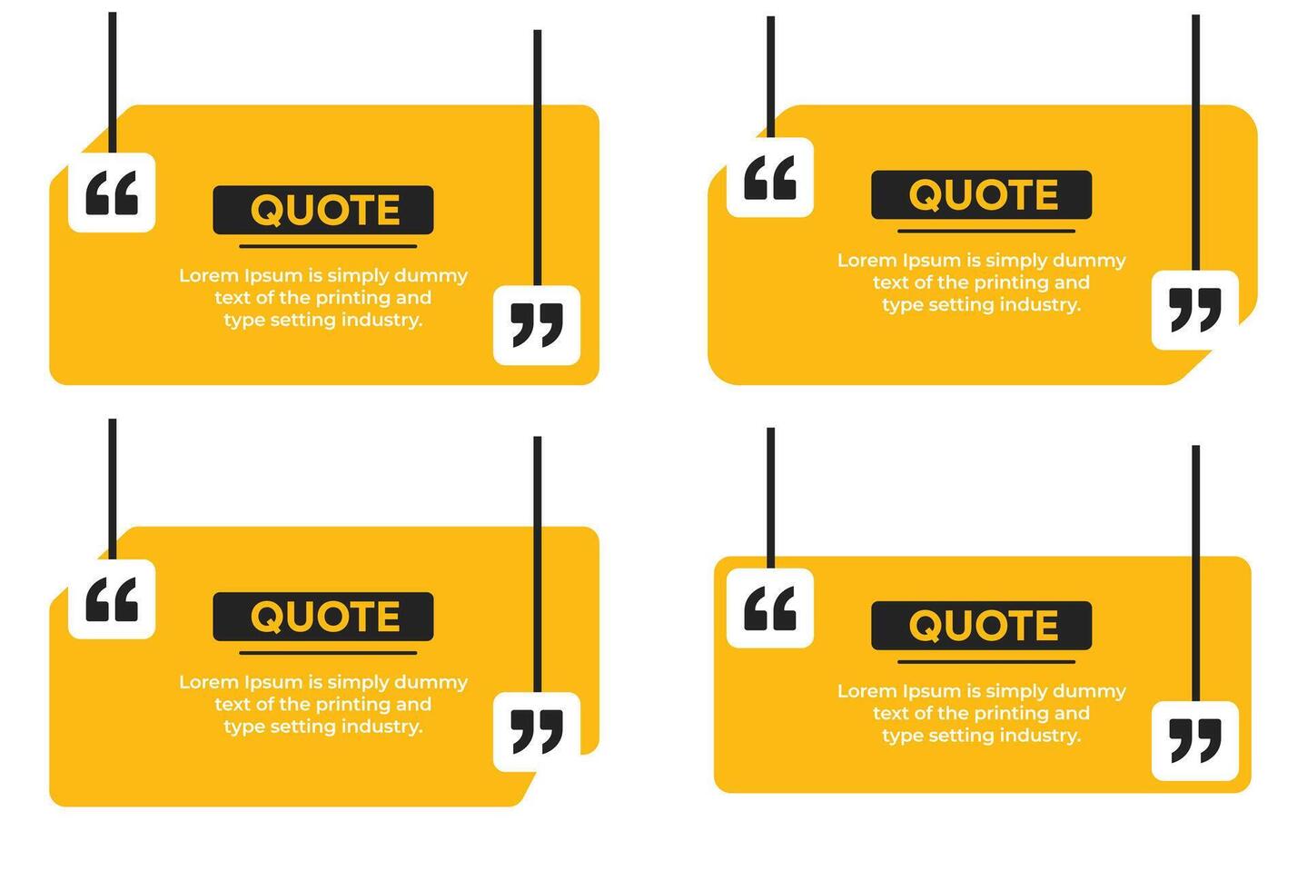 Quote text frames with hanging quote marks in different shapes simple flat illustration banners vector