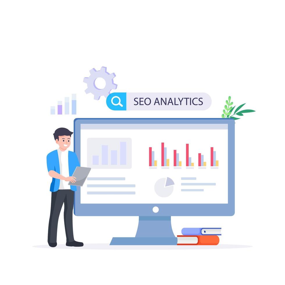 SEO Optimization, web analytics and seo marketing social media concept vector