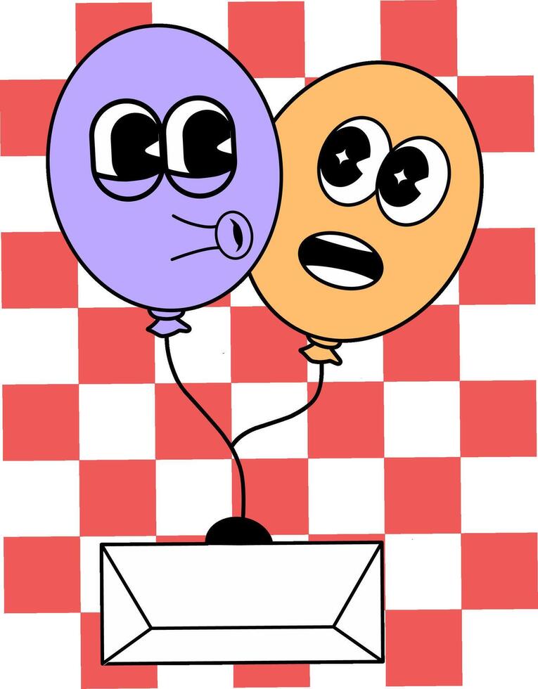 Groovy couples ballon dating message retro toon vector