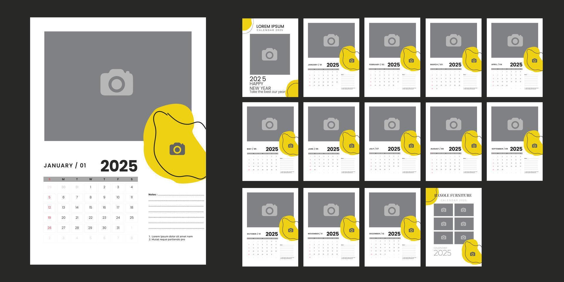 Editable Wall Calendar 2025 Template Design, Year Planner 2025