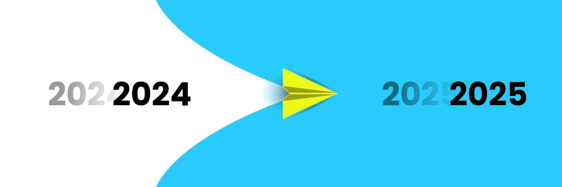 Yellow airplane flying from Year 2024 to Year 2025. New year idea concept with Business creativity new idea discovery innovation technology. vector