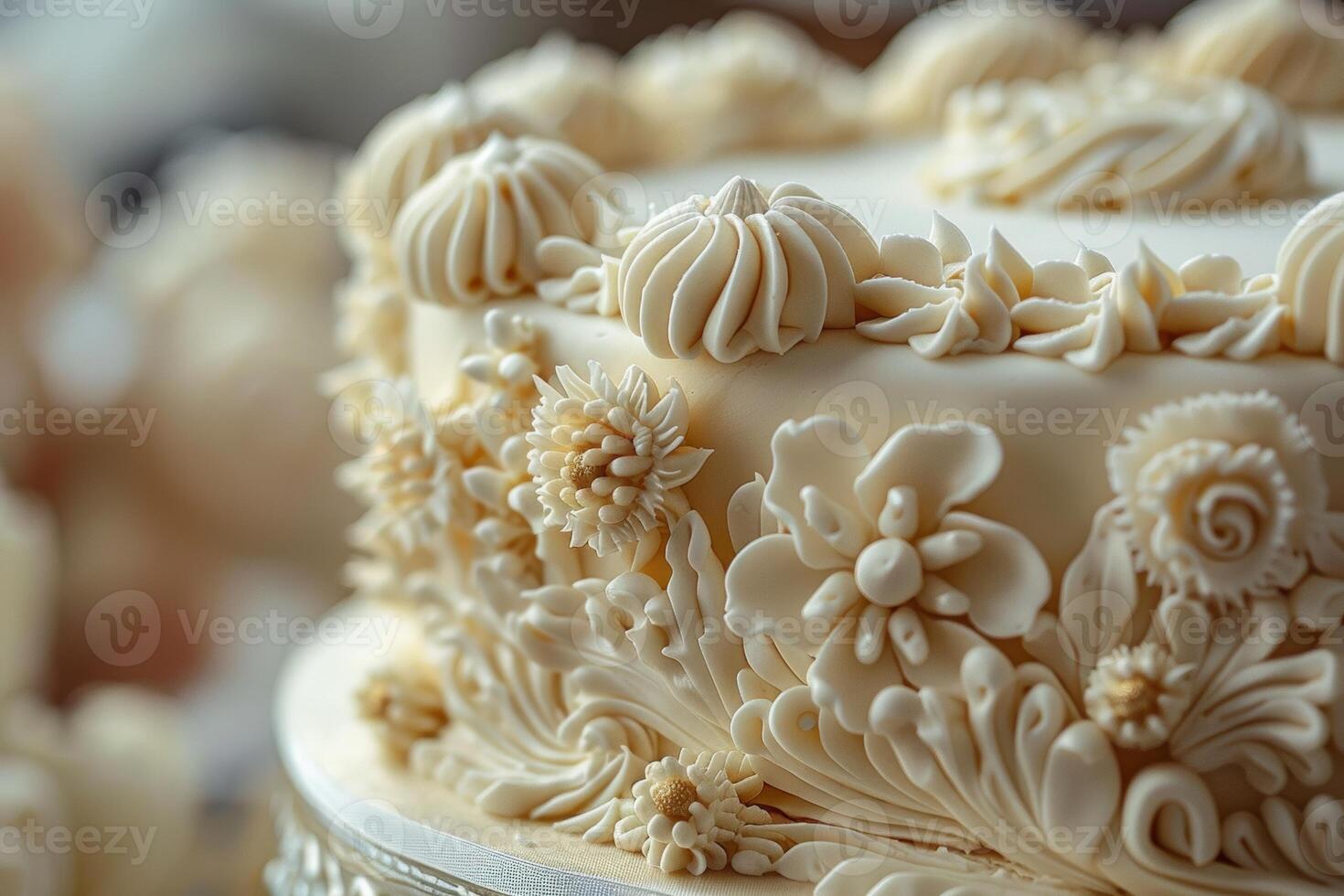 Close Up of Cake With White Frosting photo