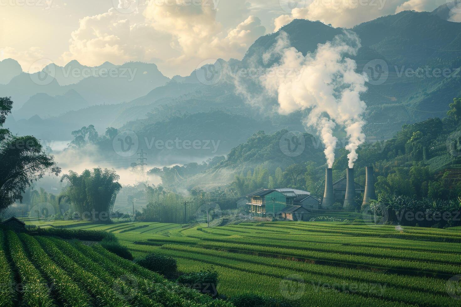 Green Field Emitting Smoke photo