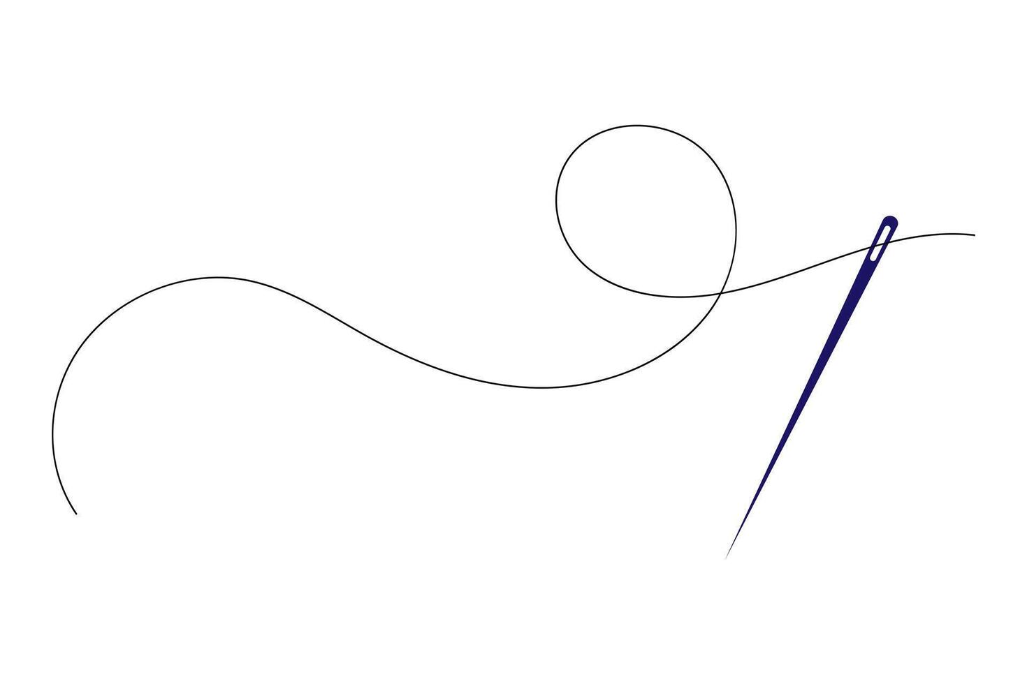 Sewing needle icon with a long black thread illustration. vector