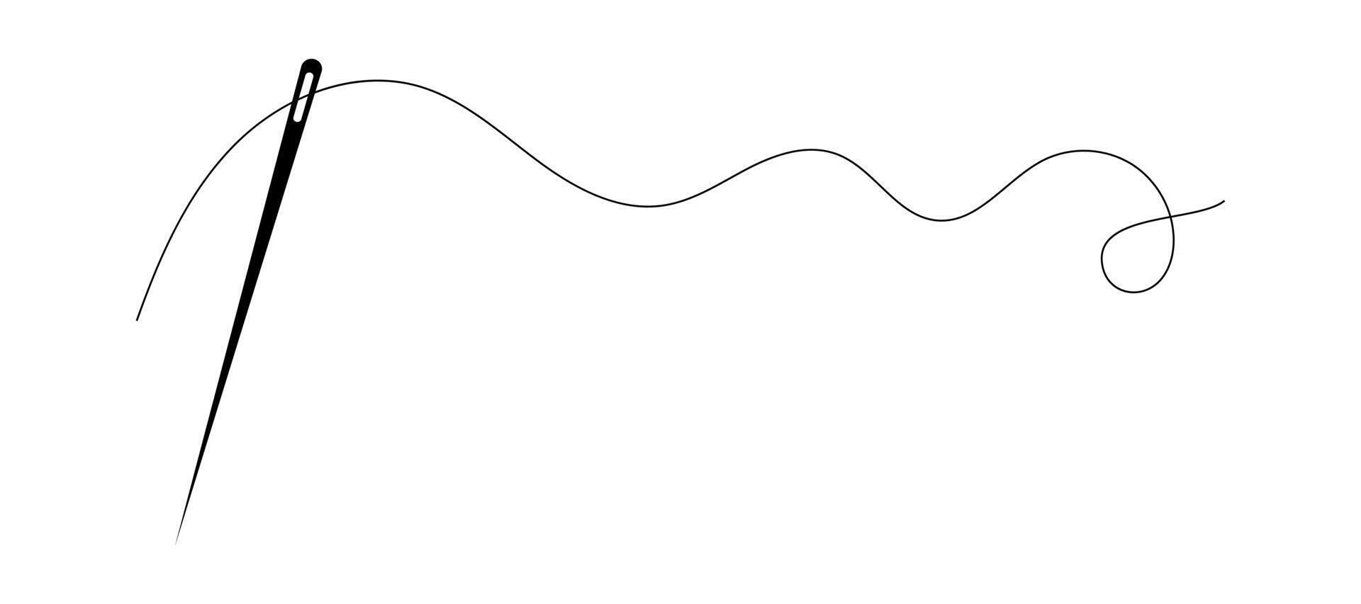 Sewing needle icon with a long black thread illustration. vector
