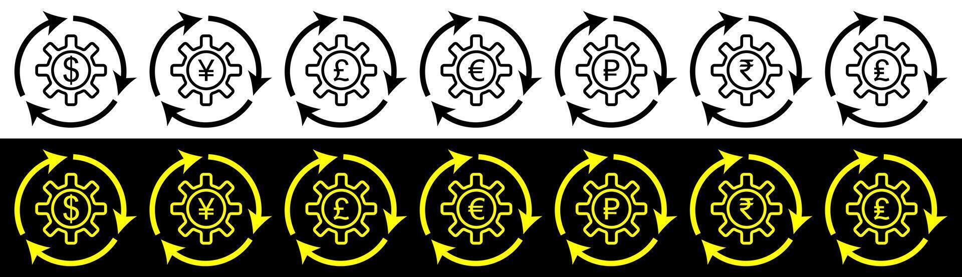 Currency sign symbol, Pound, Rupee, Euro, Ruble, Yen, Dollar sign. vector