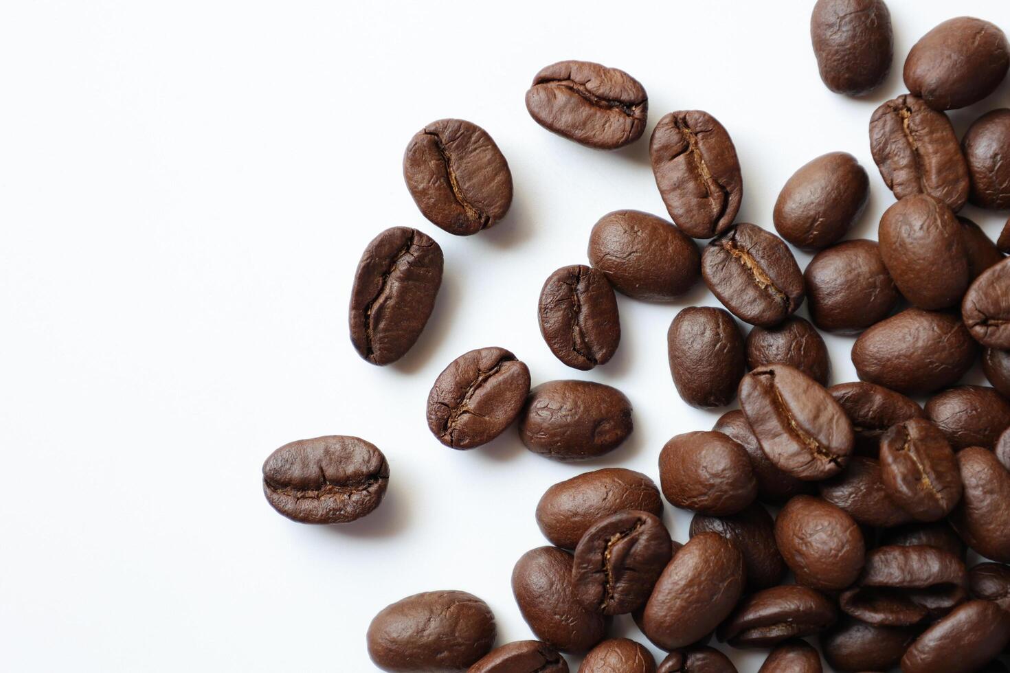 Bean isolated on white, brown roasted coffee beans on white photo