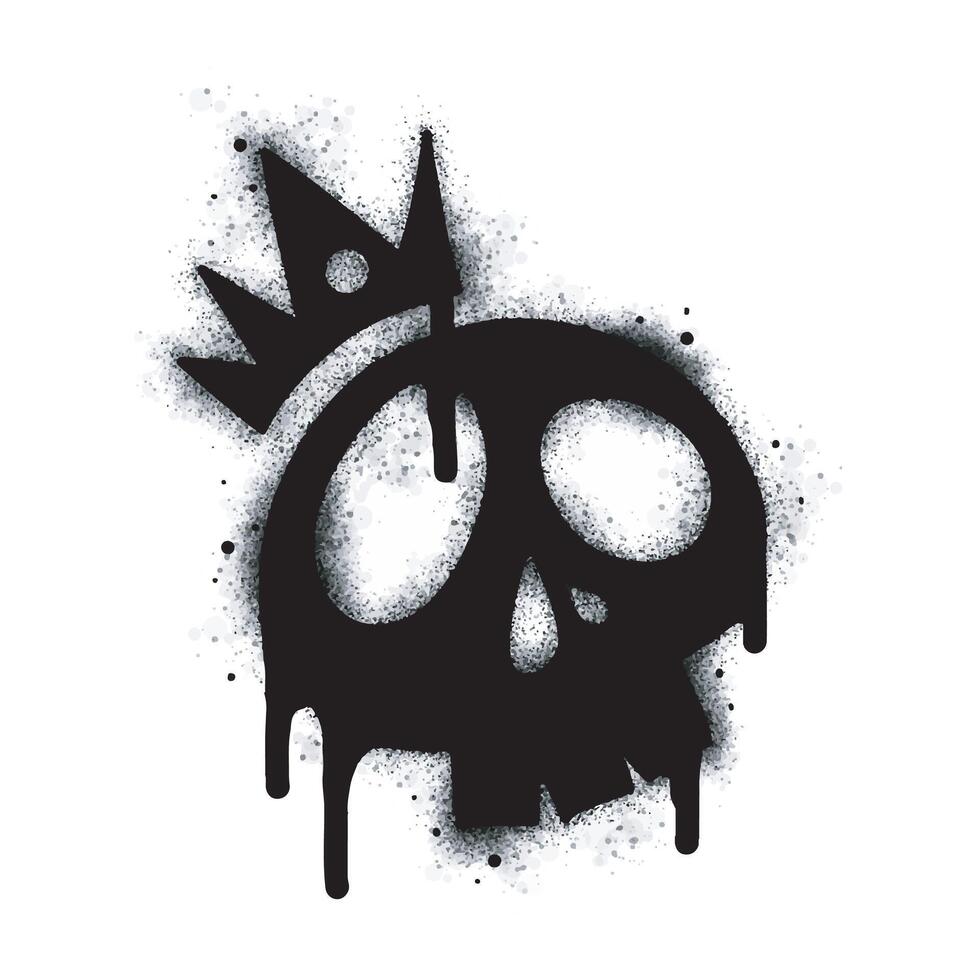Skull icon with crown Spray Paint Graffiti Sprayed isolated on white background. oversprayed graffiti skull symbol in black on white. vector
