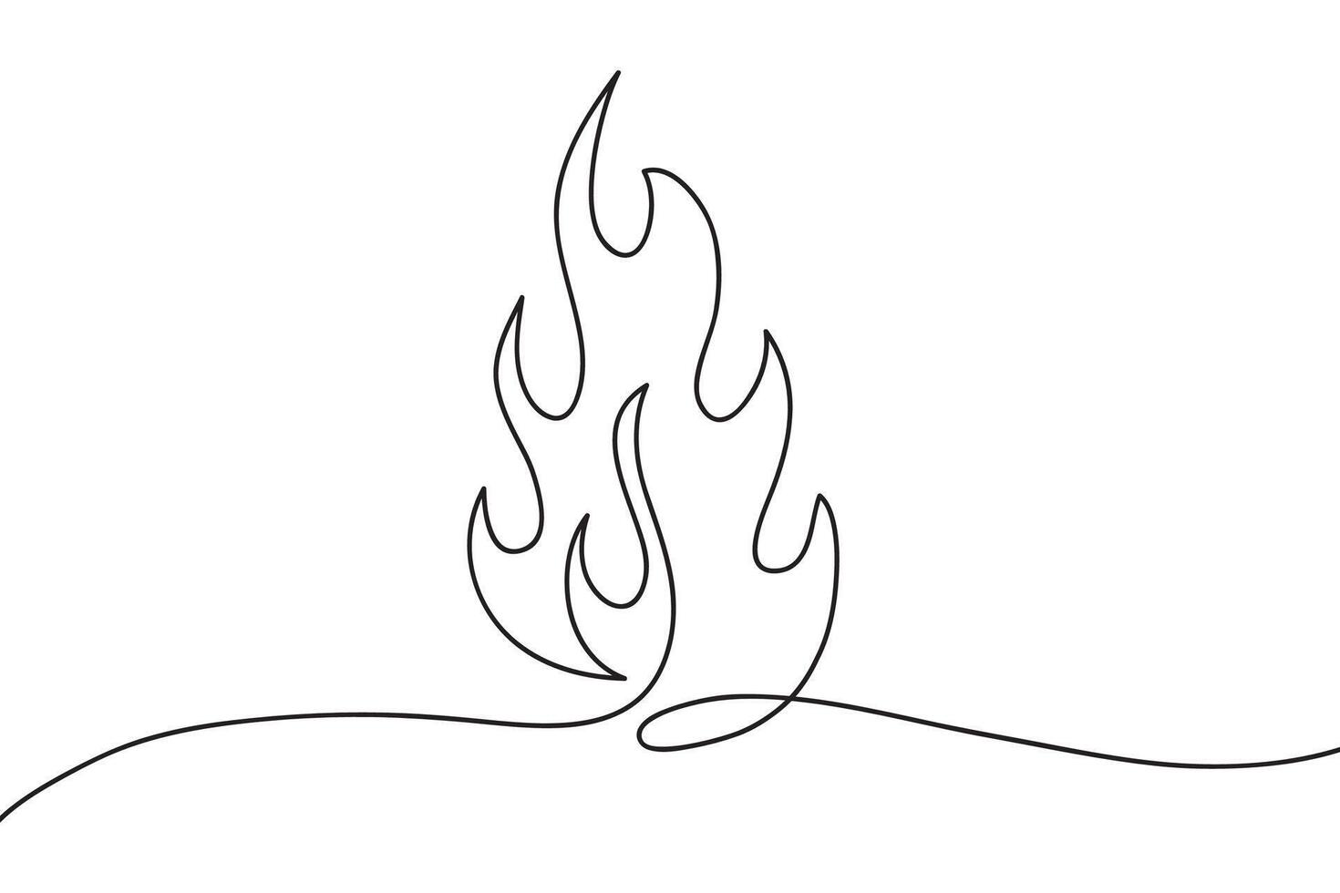 Fire one continuous line drawing. Abstract black and white minimal single line art style illustration. vector