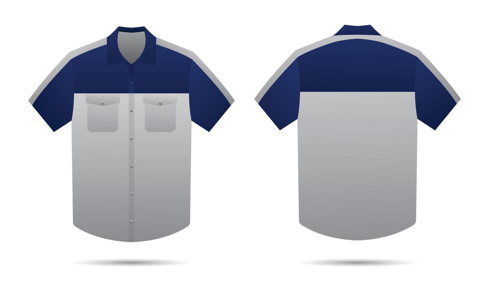 Short sleeve collared work shirt template front and back view vector