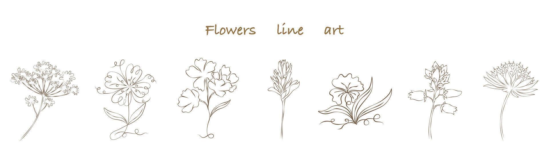 Flowers line art set that can be used in a variety of ways such as decorating cards, digital printing, fabric patterns, scrapbooking, paper patterns, element for design and more. vector