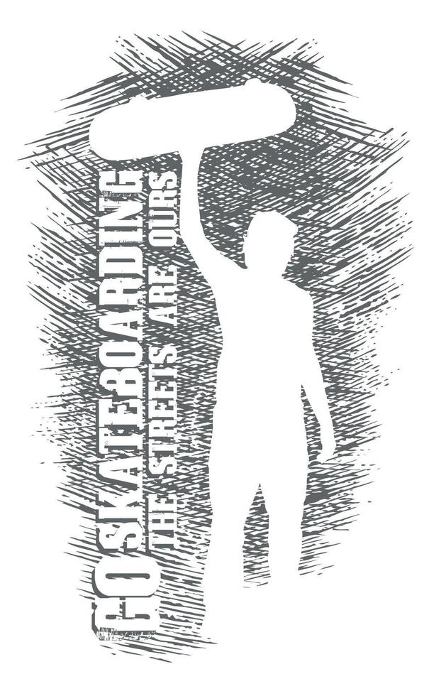 Illustration of skateboarder silhouette with scribbled background. vector