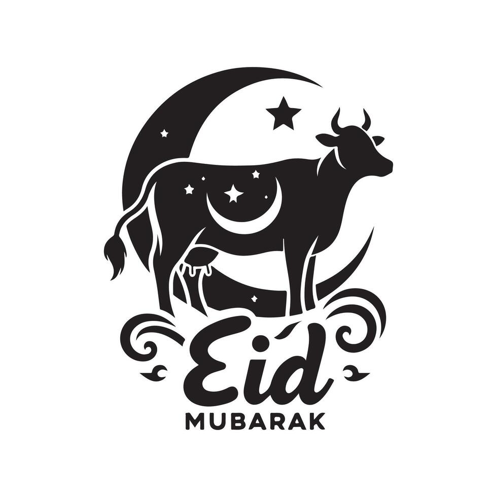 cow with Eid Mubarak silhouette design vector