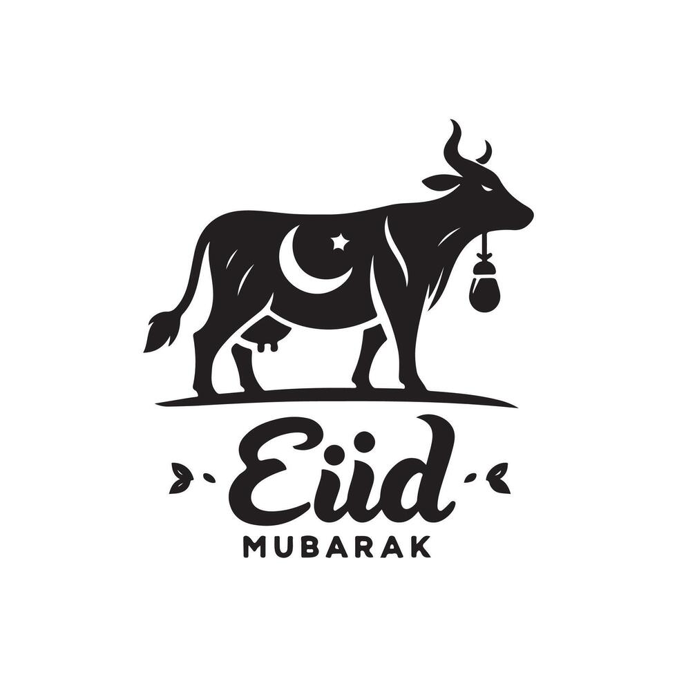 cow with Eid Mubarak silhouette design vector